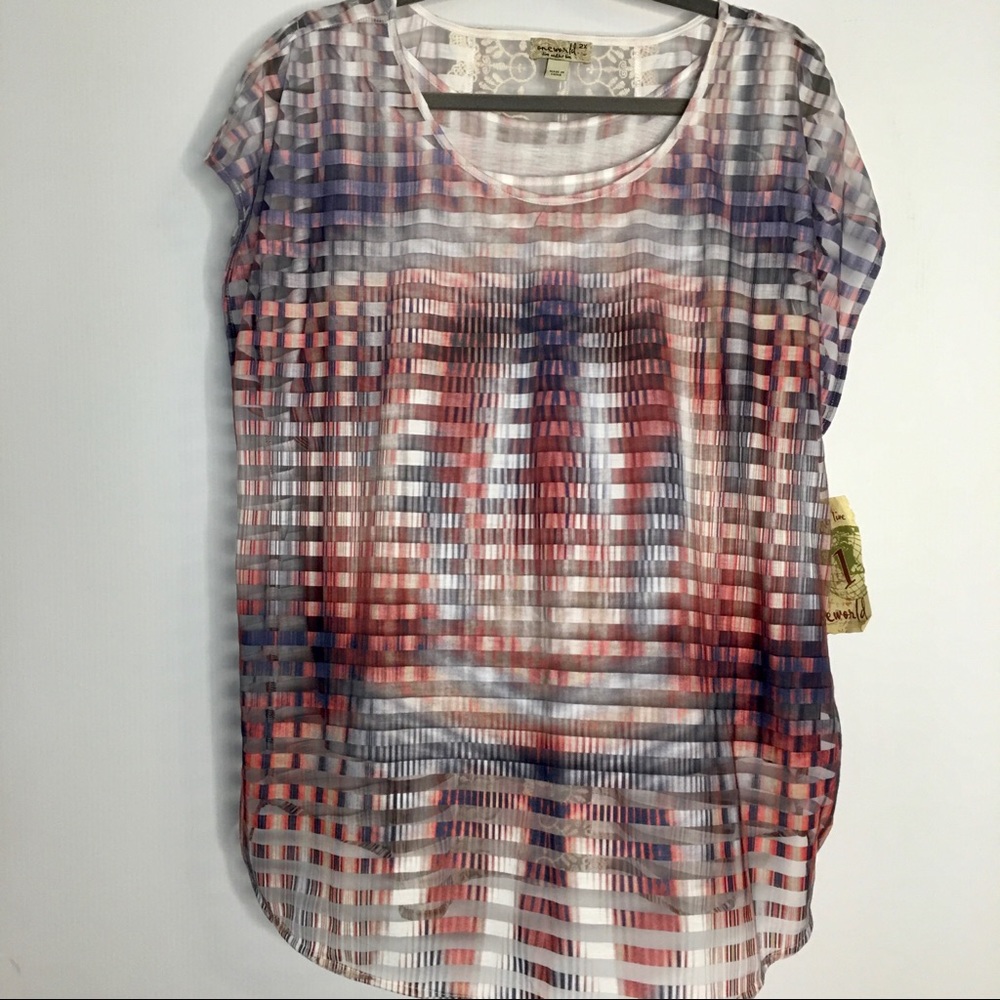 One World Double Layer Sheer Red White Blue  Strip